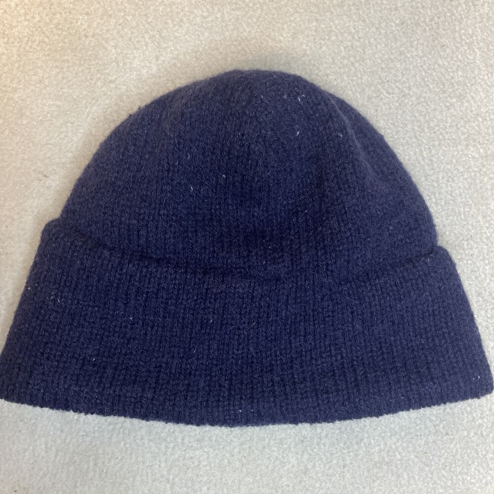 Vtg Wigwam Wool Knit Beanie Hat Navy Blue Cuffed Watch Cap Winter Made In USA
